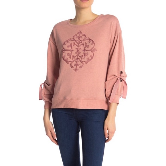 Democracy Sweaters - Democracy Drawstring Sleeve Embroidered Sweater